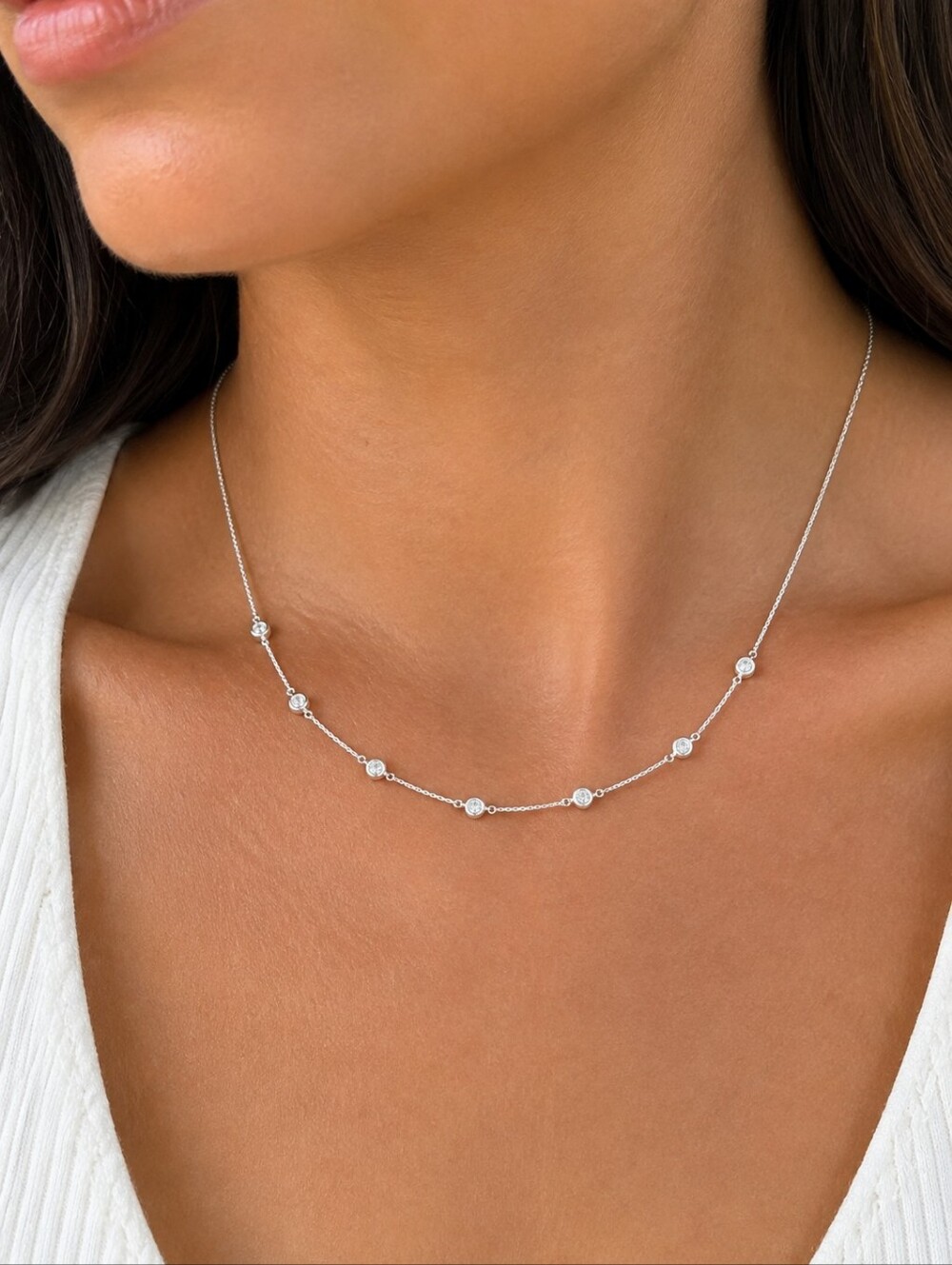 Touchstone Crystal by Swarovski Sterling Silver CZ Station Necklace